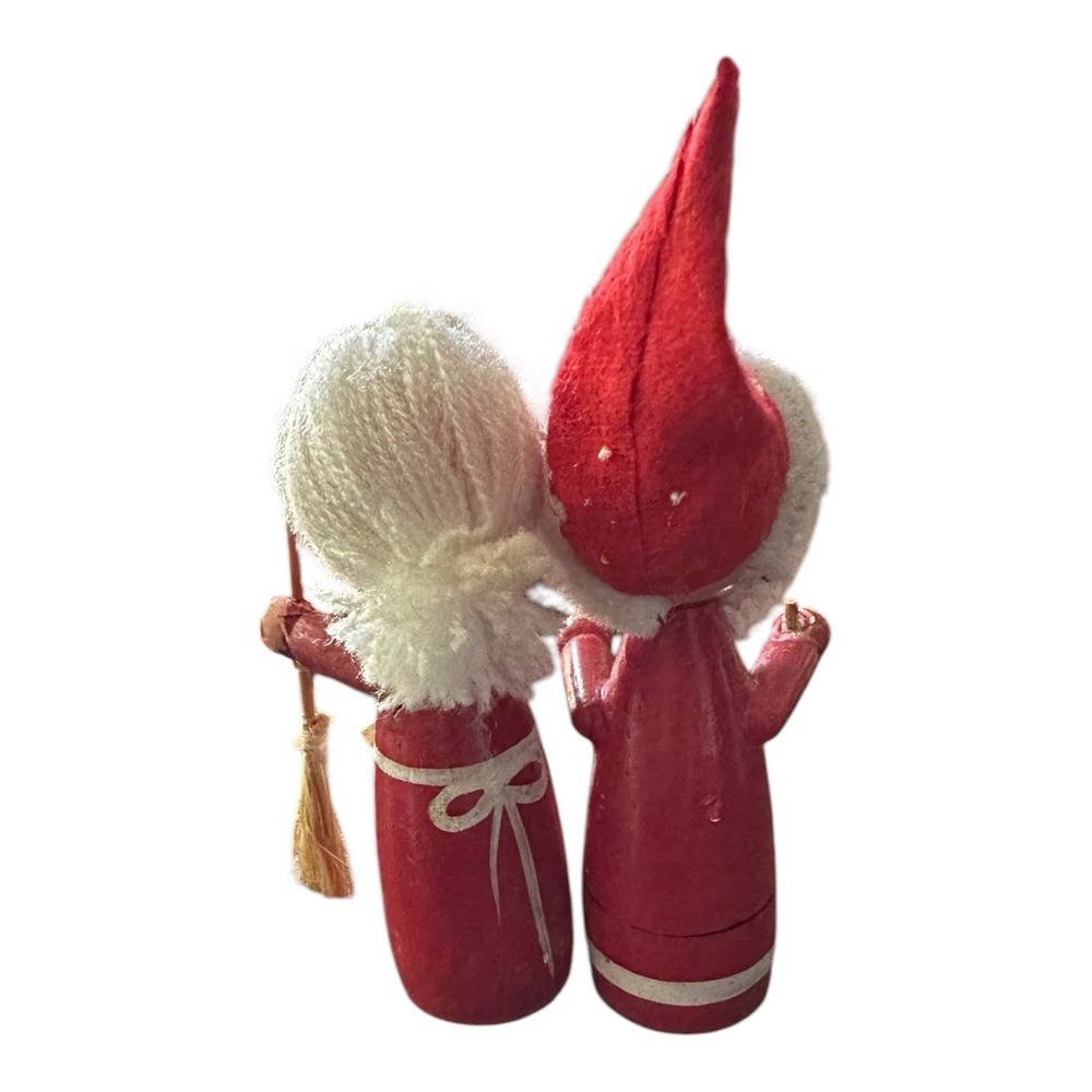 Vintage Santa & Mrs Claus Wood Peg Doll Christmas Ornaments Set of 2 - Picture 3 of 5